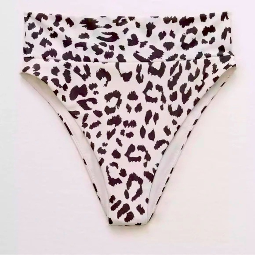 Aerie High Cut Cheeky Bikini Bottom, Black/White Animal Print, size L